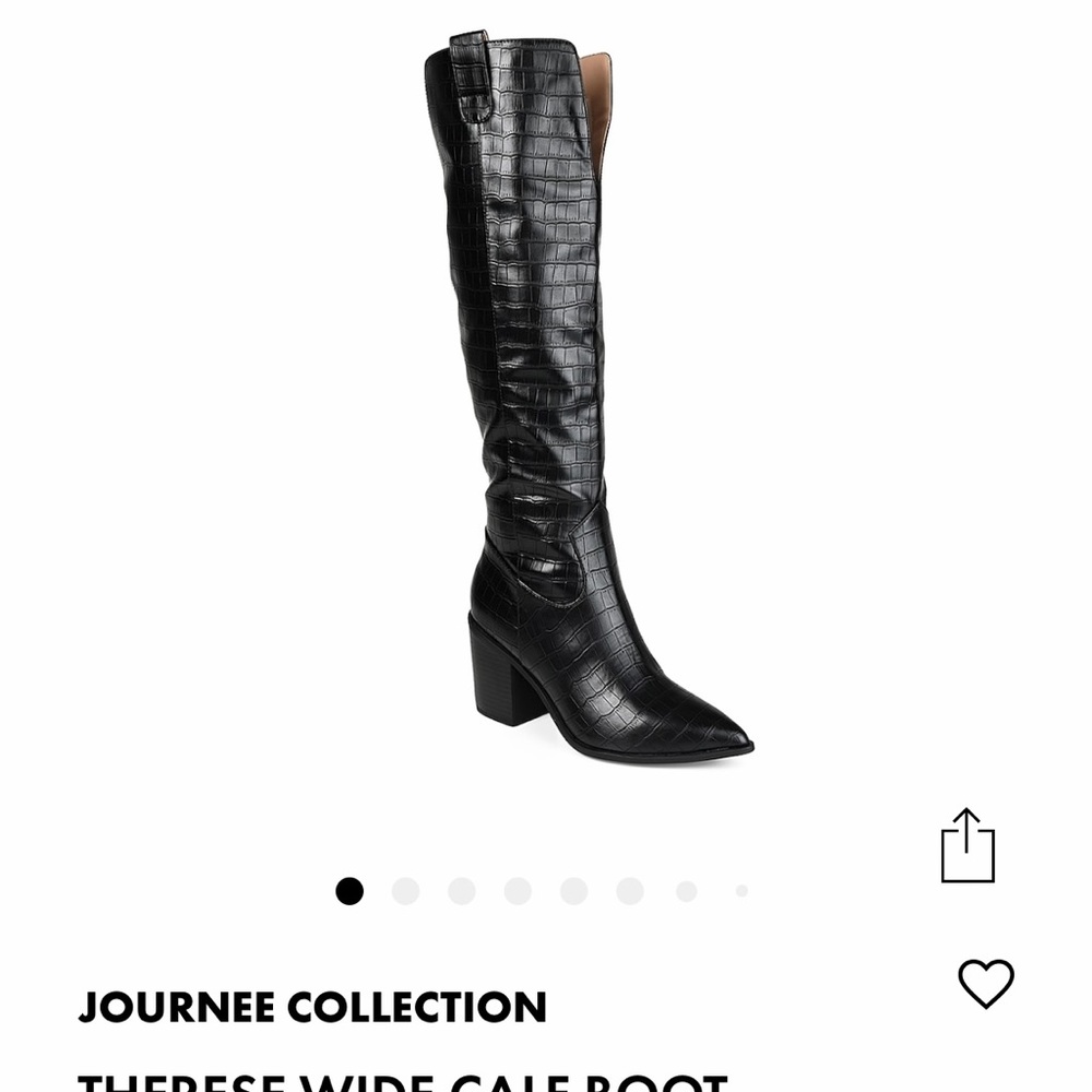 Black wide calf knee high boots! The most comfortable boot I’ve ever worn.